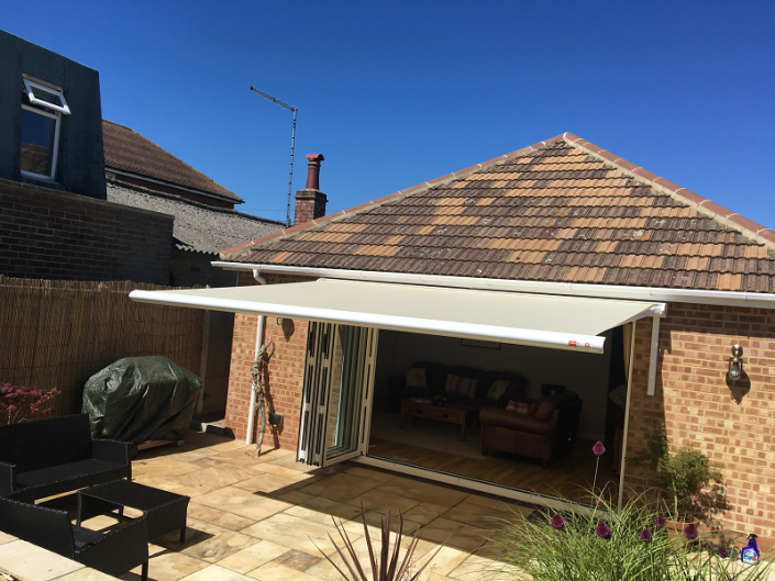 grey awning attached to home